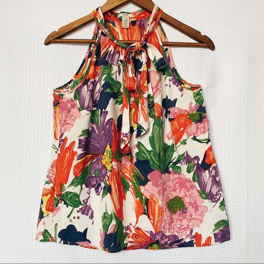 J. Crew Floral Printed Silk Size 8 Bow Tank Top